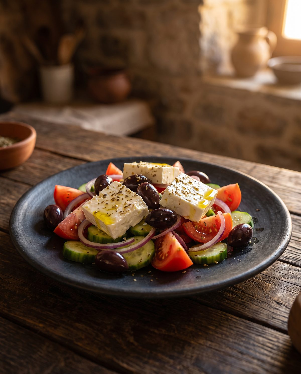 Verse Griekse salade met feta en olijven